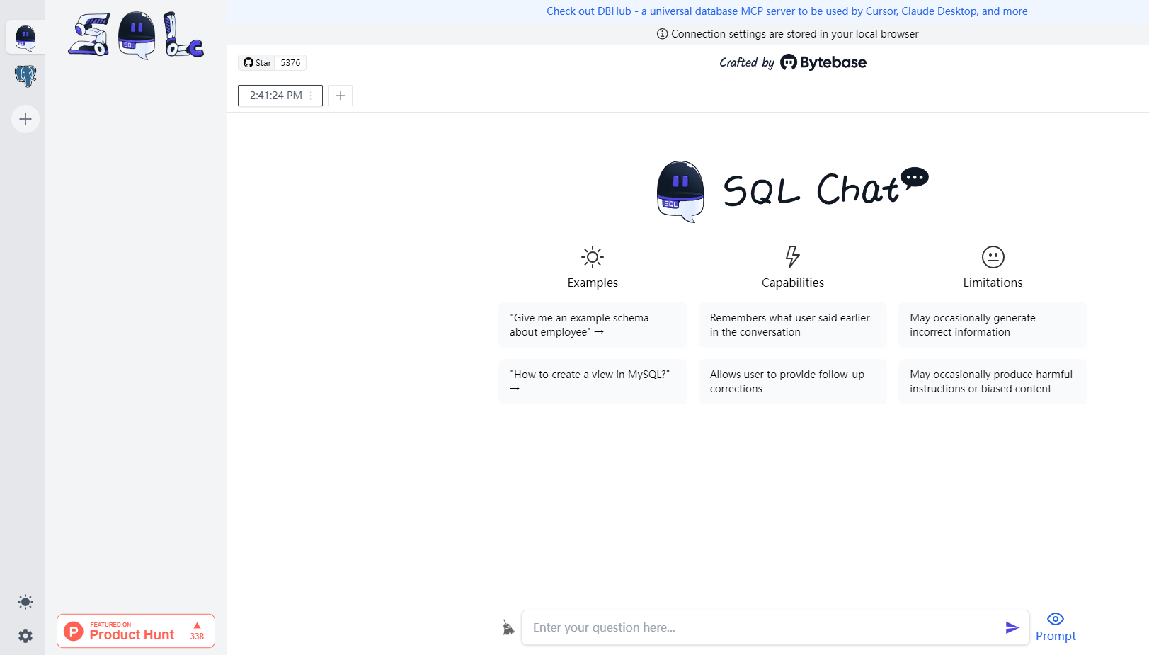SQL Chat 是一个基于聊天的 SQL 客户端，使用自然语言与数据库以沟通的方式，实现对数据库的查询、修改、新增、删除等操作。